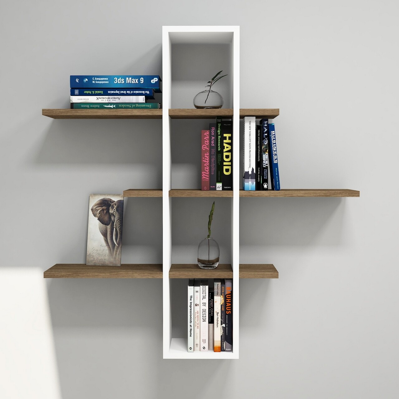 Raft pentru perete Ardo, Puqa Design, 96x19,6x101 cm, aluna/alb - imagine 5